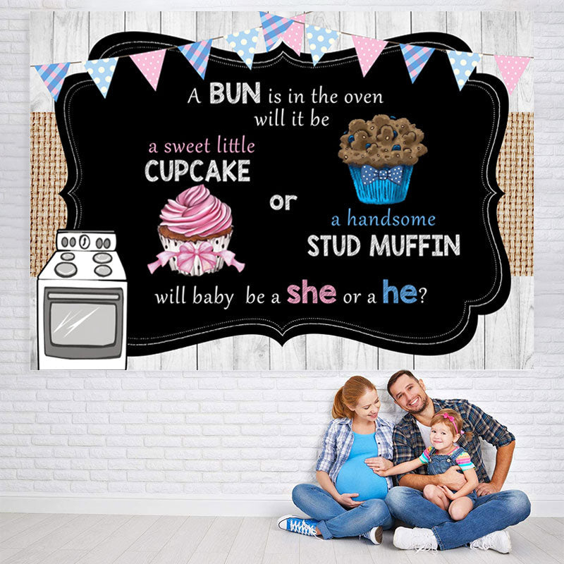 Lofaris Cupcake Or Stud Muffin Gender Reveal Backdrop for Baby Shower
