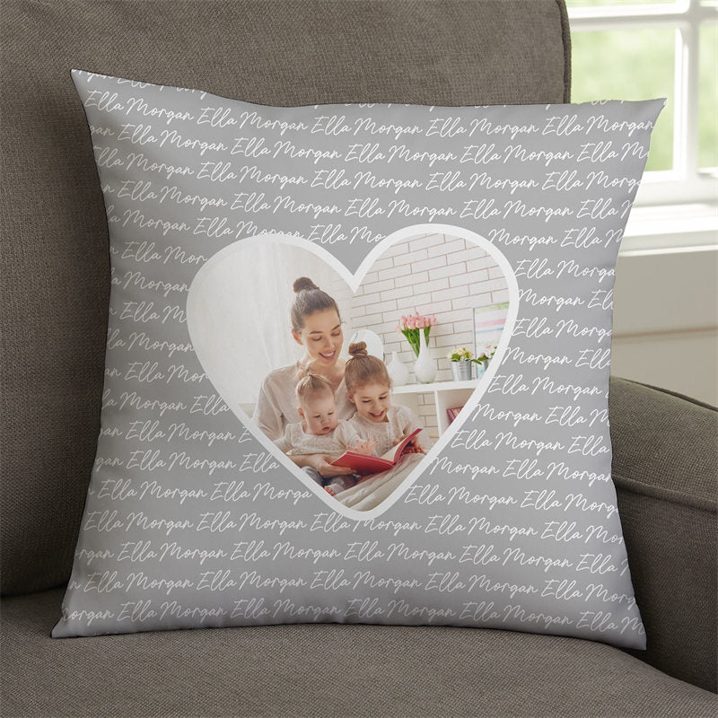 Lofaris Cursive Name Custom Pillow With Photo In Heart Gift