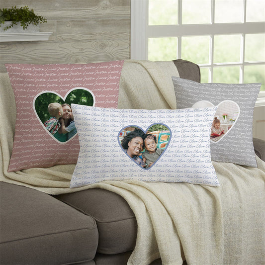 Lofaris Cursive Name Custom Pillow With Photo In Heart Gift