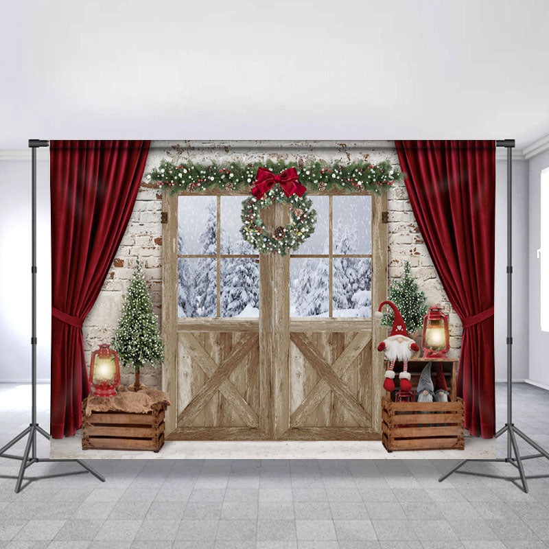Lofaris Curtain Christmas Wreath Christmas Backdrop For Party