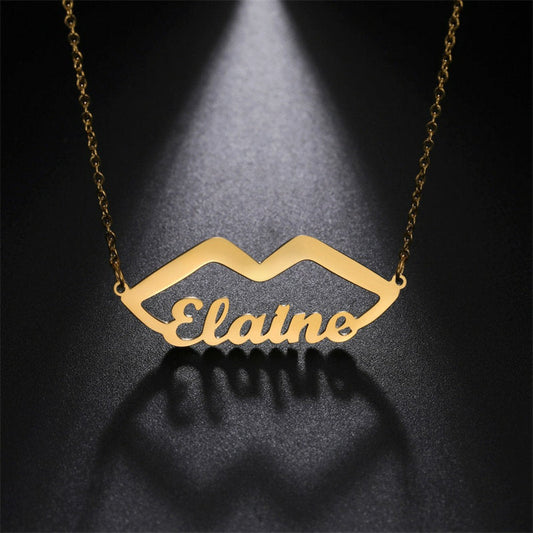 Lofaris Custom 18k Gold Plated Lip Print Name Necklace