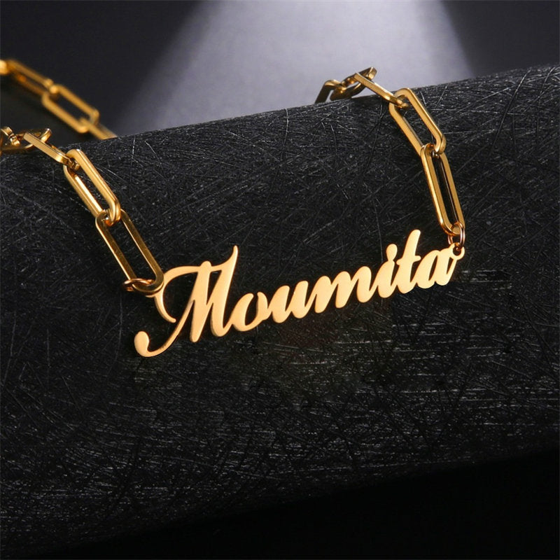 Lofaris Custom 18k Gold Plated Paper Clip Chain Name Necklace