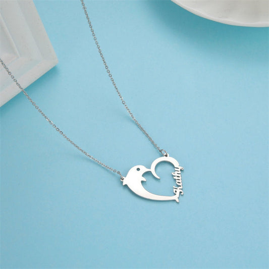 Lofaris Custom Anti-Oxidation Silver Heart Dolphin Name Necklace