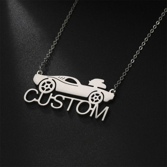 Lofaris Custom Anti-Oxidation Silver Super Car Name Necklace