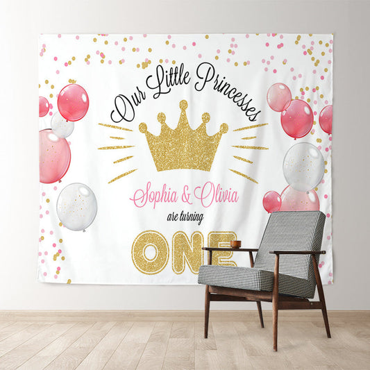 Lofaris Custom Gold Twins Little Princess 1st Birthday Backdrop