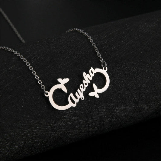 Lofaris Custom Little Butterfly Anti-Oxidation Silver Name Necklace