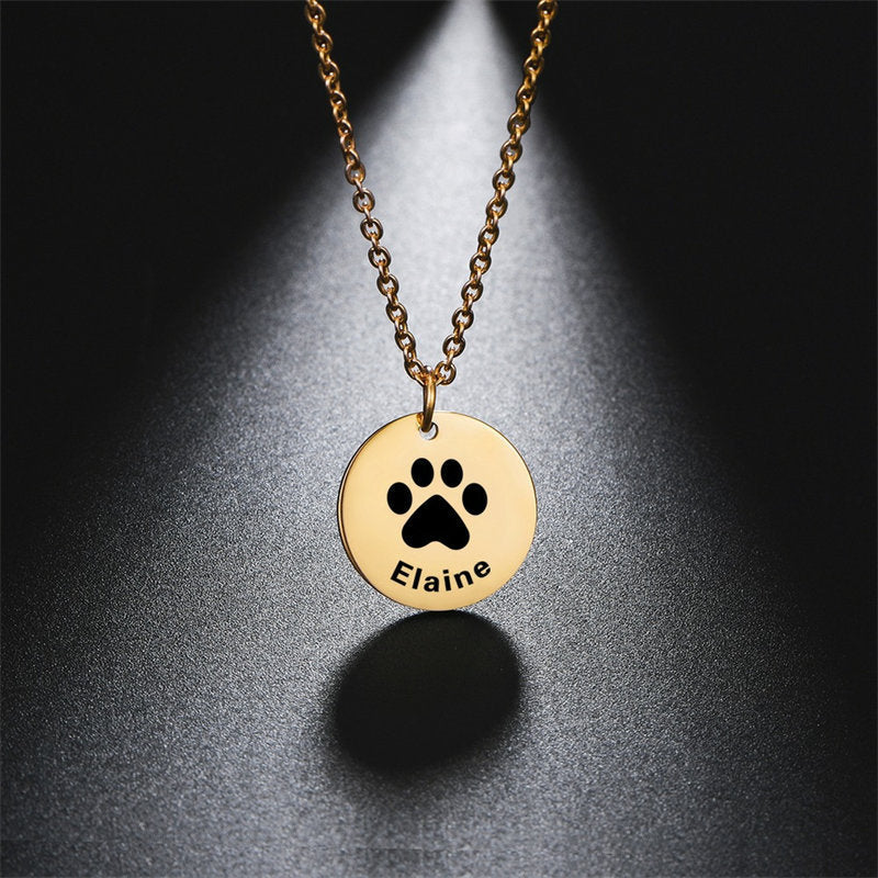 Lofaris Custom Pet Paw Print 18k Gold Plated Name Necklace