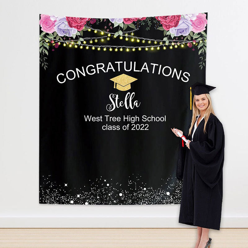 Lofaris Custom Pink Flower Graduation Backdrop Banner