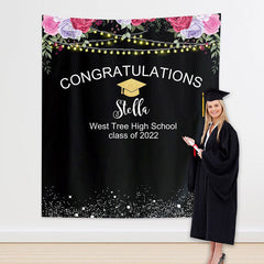 Lofaris Custom Pink Flower Graduation Backdrop Banner