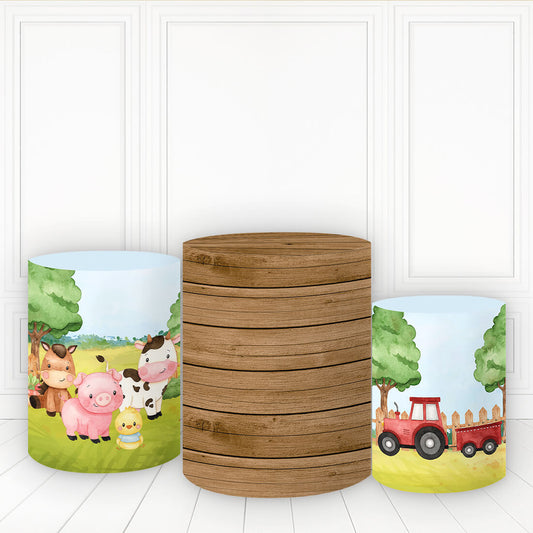 Lofaris Cute Animal Farm Cylinder Cover With Wooden Pillar