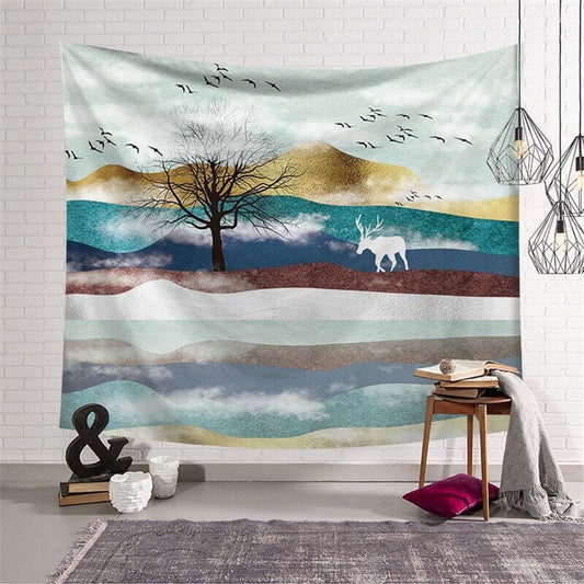 Lofaris Cute Animal Tree Bird Bohemian Mountain Wall Tapestry
