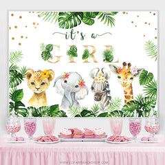 Lofaris Cute Animals And Leaves Its A Girl Baby Shower Backdrop