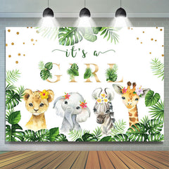 Lofaris Cute Animals And Leaves Its A Girl Baby Shower Backdrop
