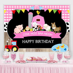 Lofaris Cute Animals And Pink House Happy Birthday Backdrop