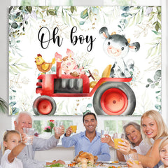 Lofaris Cute Animals And Red Truck Oh Boy Baby Shower Backdrop