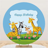 Load image into Gallery viewer, Lofaris Cute Animals With Glassland Round Birthday Backdrop