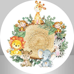 Lofaris Cute Animals With Wood Leave Round Baby Shower Backdrop