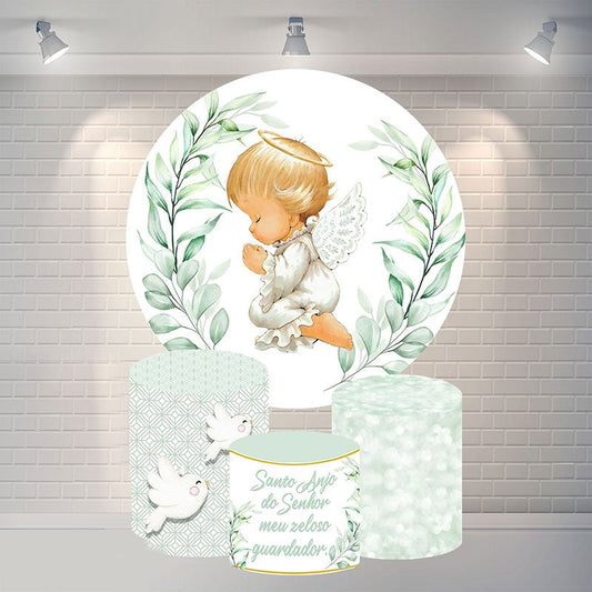 Lofaris Round Cute Baby And Leaves Shower Backdrop For Party