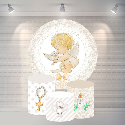 Lofaris Cute Baby Dove And Bow Circle Shower Backdrop