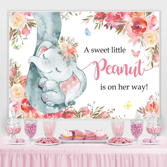 Lofaris Cute Baby Elephent Pink Floral Shower Backdrop