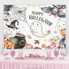 Lofaris Cute Boo And Bat Happy Halloween Pumking Theme Backdrop