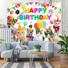 Lofaris Cute Cats And Balloons Flag Happy Birthday Backdrop