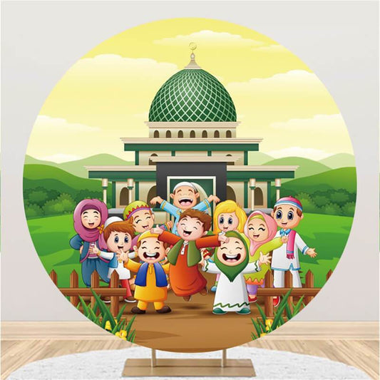 Lofaris Cute Children With Castle Round Baby Shower Backdrop