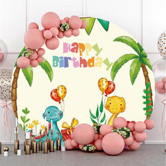 Lofaris Cute Dinosaur Balloons Circle Happy Birthday Backdrop