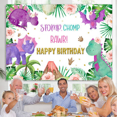 Lofaris Cute Dinosaur Stomp Chomp Rawr Happy Birthday Backdrop