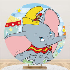 Lofaris Cute Elephant And Mouse Round Happy Birthday Backdrop