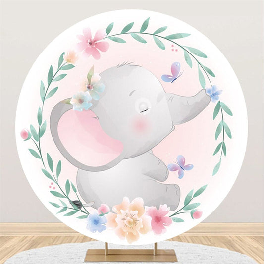 Lofaris Cute Elephant Theme Round Lovely Gender Reveal Backdrop