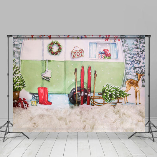 Lofaris Cute Elk Flag White Snowtree Winter Backdrop For Party