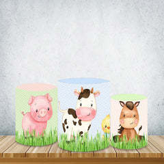 Lofaris Cute Farm Animals In Grass Plinth Cover Plaid Pattern Pillar Wrap