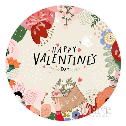 Lofaris Cute Flowers Love Letter Valentines Round Backdrop