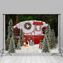 Lofaris Cute Glitter Motorhome Snow Christmas Tree Party Backdrop