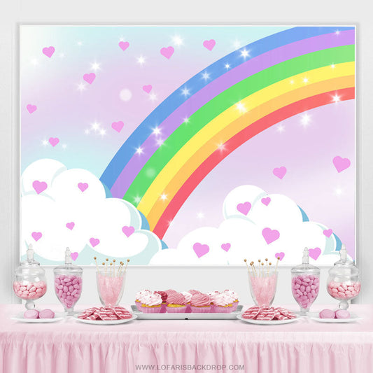 Lofaris Cute Heart Cloud And Rainbow Happy Birthday Backdrop