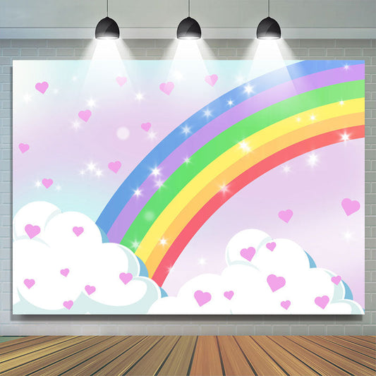 Lofaris Cute Heart Cloud And Rainbow Happy Birthday Backdrop