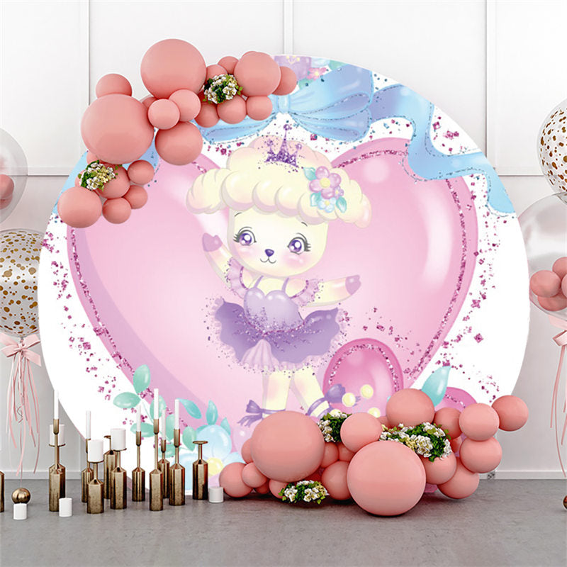 Lofaris Cute Lamb Pink Love Birthday Round Backdrop For Girl