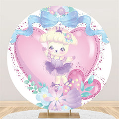 Lofaris Cute Lamb Pink Love Birthday Round Backdrop For Girl