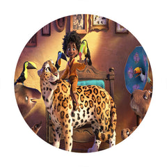 Lofaris Cute Leopard And Animals Round Boy Birthday Backdrop