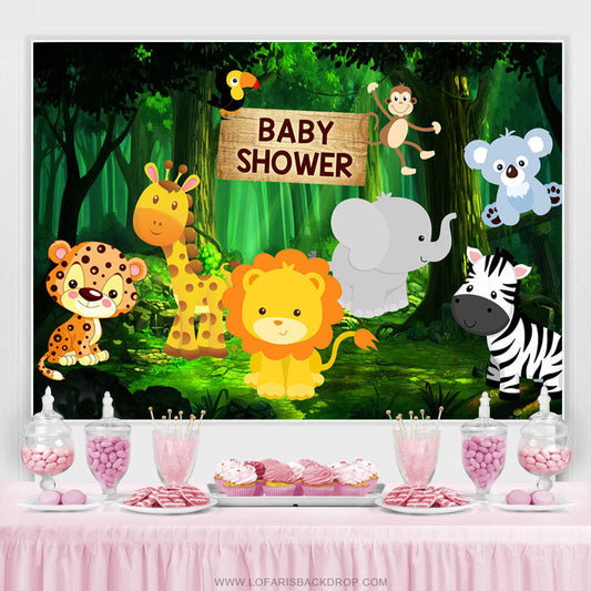 Lofaris Cute Little Animals And Forest Baby Shower Backdrop