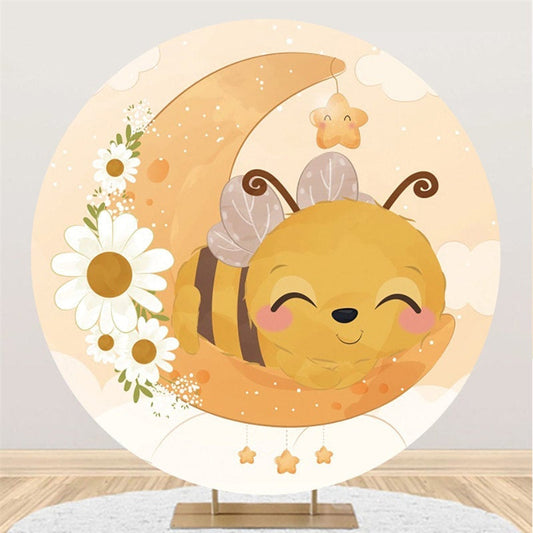 Lofaris Cute Little Bee And Moon Round Floral Baby Shower Backdrop