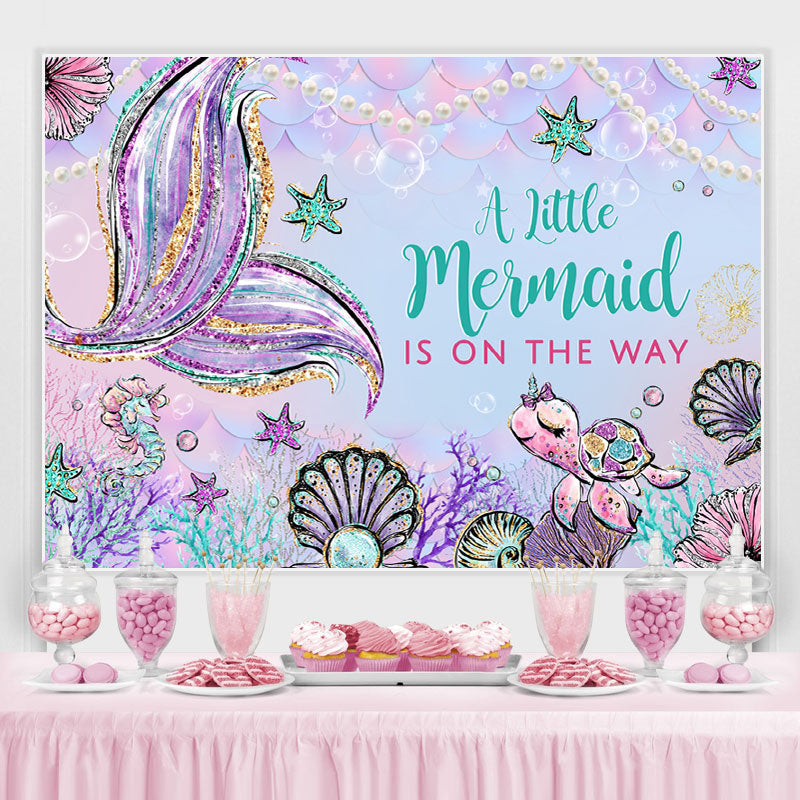 Lofaris Cute Little Mermaid Is On The Way Baby Shower Backdrop