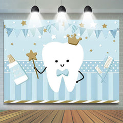 Lofaris Cute Milk Tooth Blue Pennants Toothpaste Birthday Backdrop