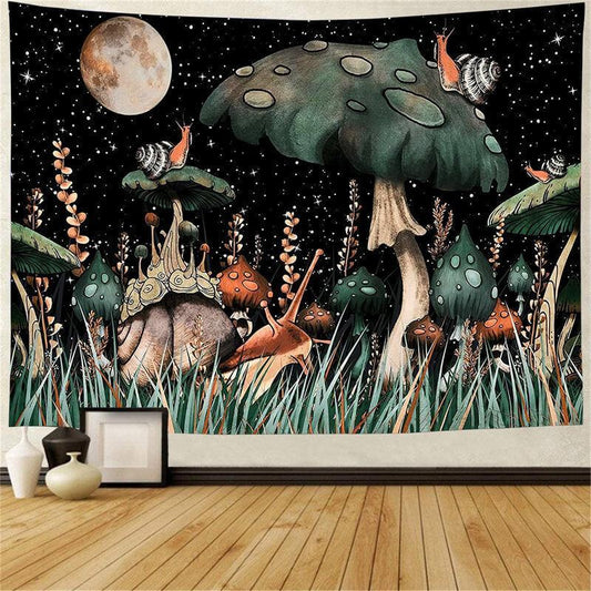 Lofaris Cute Mushroom With Lovely Snail Garden Wall Tapestry