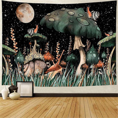 Lofaris Cute Mushroom With Lovely Snail Garden Wall Tapestry
