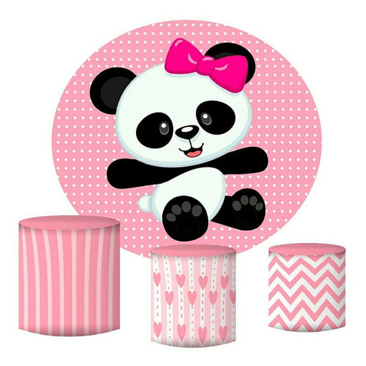 Lofaris Cute Panda Round Pink Birthday Party Backdrop For Girl