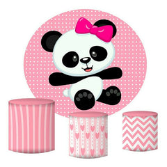 Lofaris Cute Panda Round Pink Birthday Party Backdrop For Girl