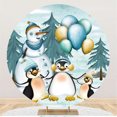 Lofaris Cute Penguin Winter Snowman Balloon Round Backdrops