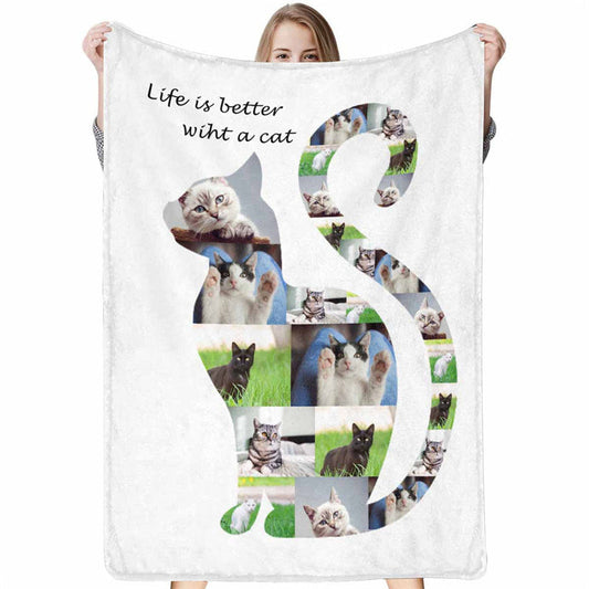 Lofaris Cute Personalized Cat Portrait Throw Blanket As Gift